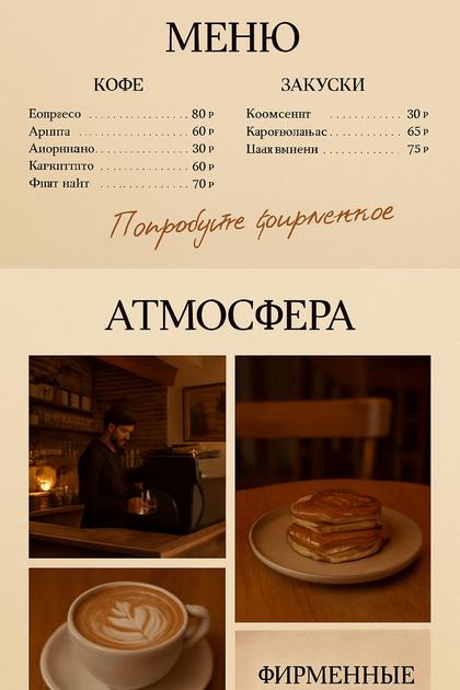 Эскиз кофейни: меню и атмосфера